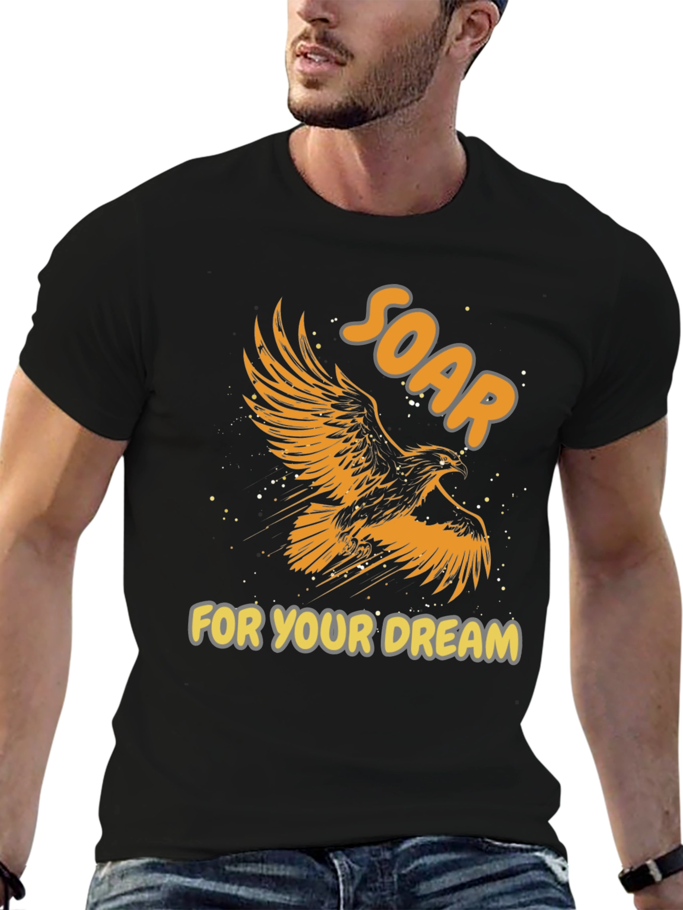 Black Soar for Your Dream Graphic Tee - Inspiring Eagle Design view 6