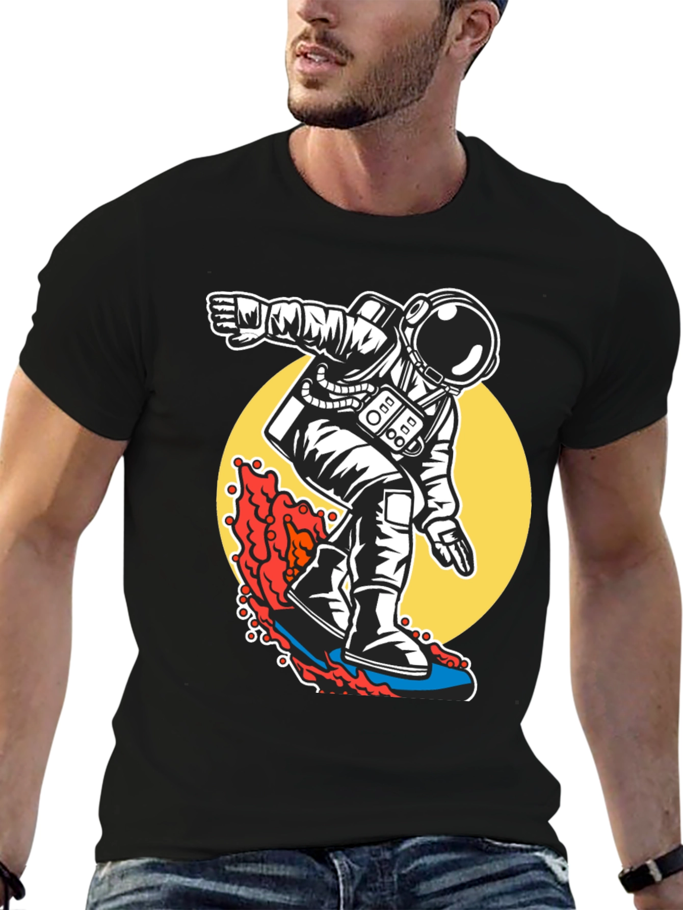 Black Surfing Astronaut T-Shirt - Ride the Waves of Space! view 6