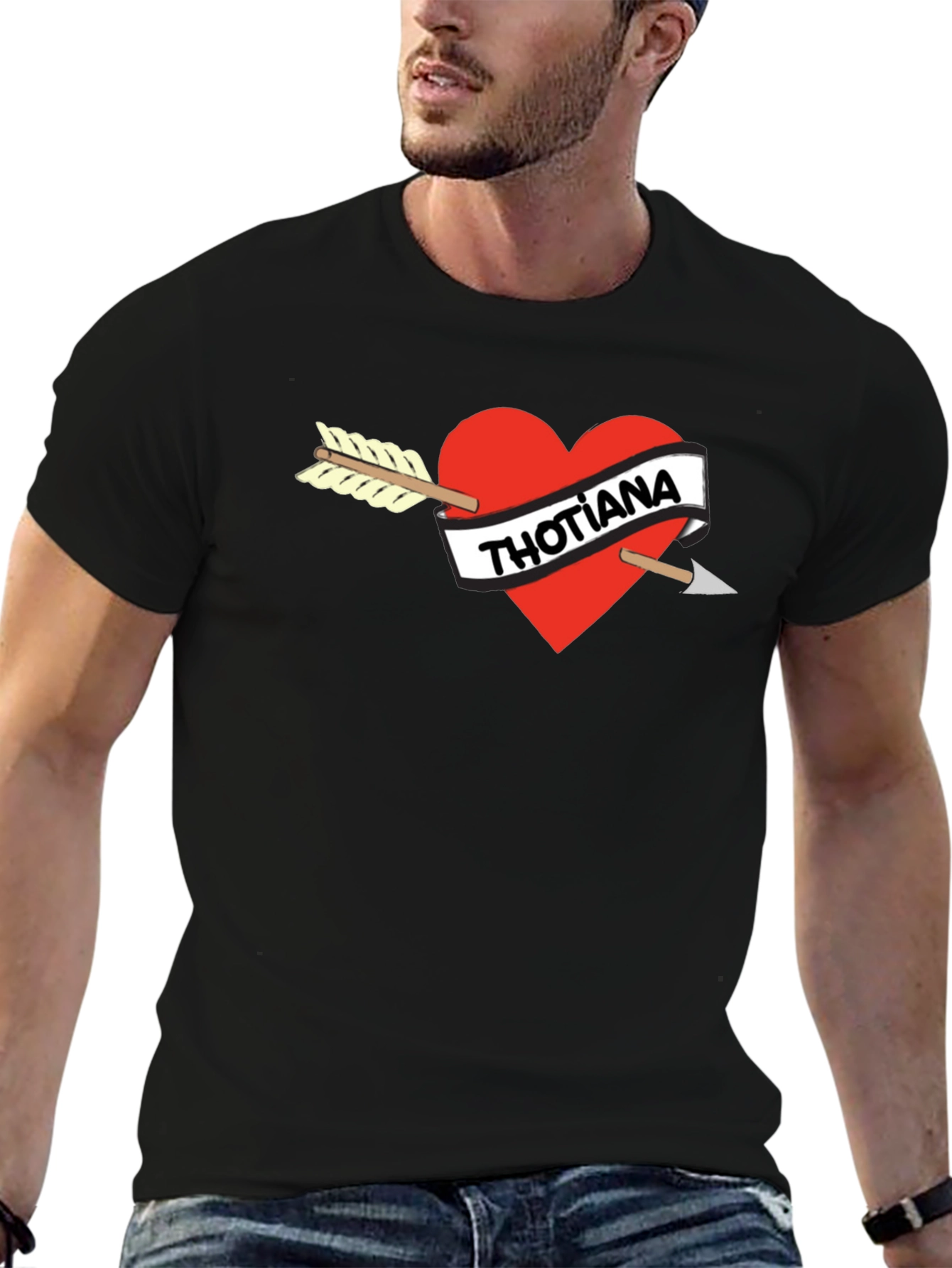 Black Thotiana Heart Arrow Graphic Tee - Unisex Black T-Shirt view 6