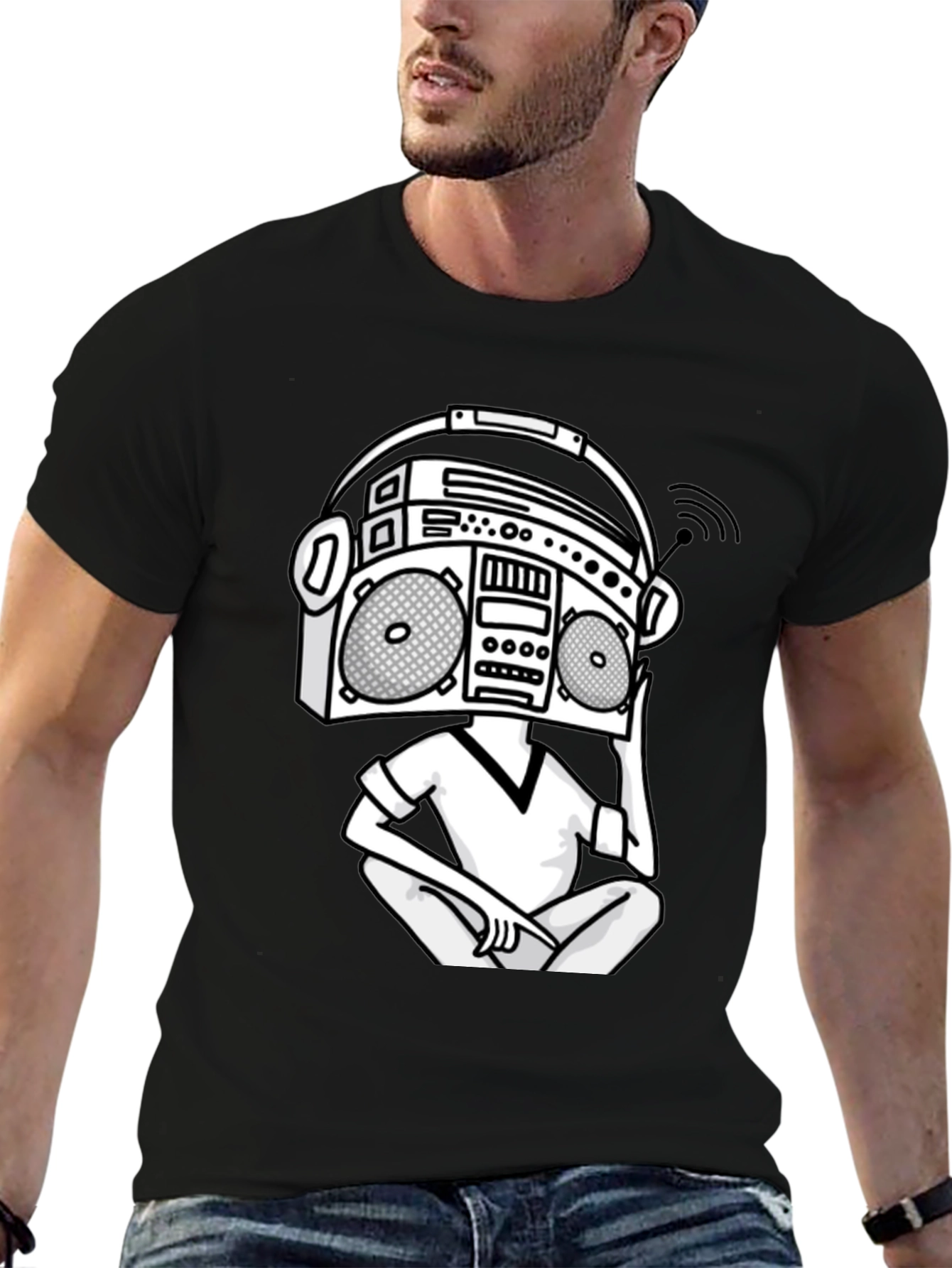 Black Boombox Head Graphic Tee - Cool & Unique Design view 6