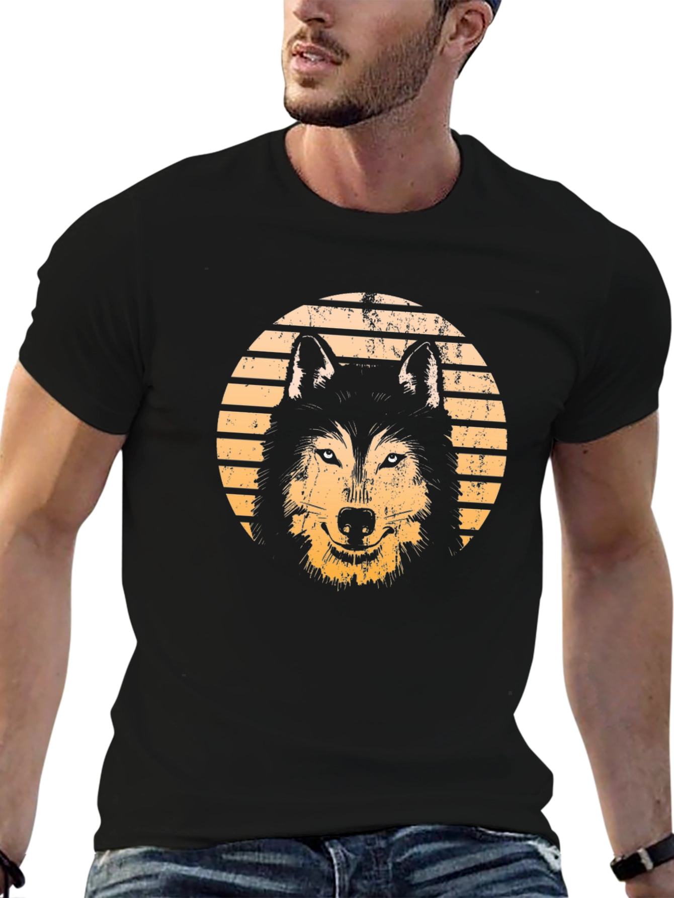 Black Retro Wolf Graphic Tee - Black view 6