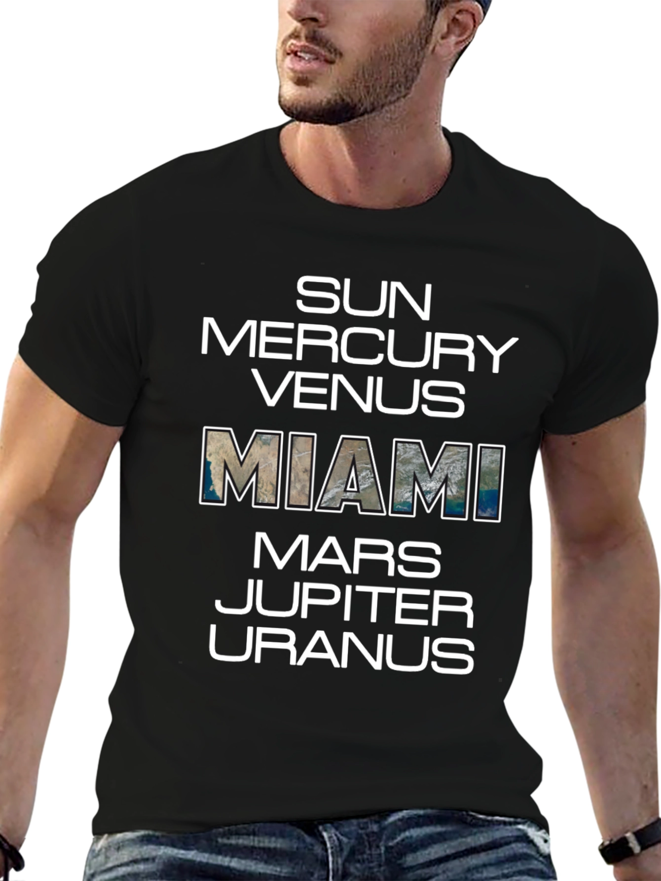 Black Miami Planets Graphic T-Shirt - Black Cotton Tee view 6
