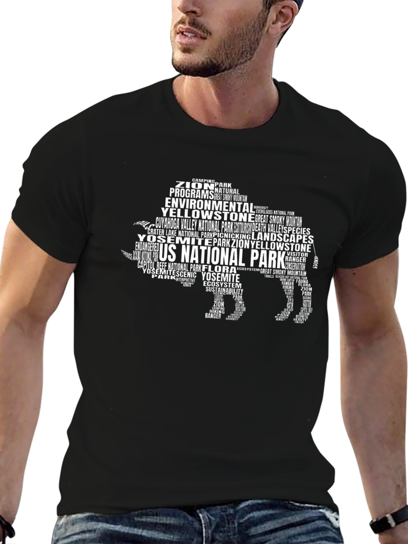 Black National Park Buffalo Word Art T-Shirt view 6