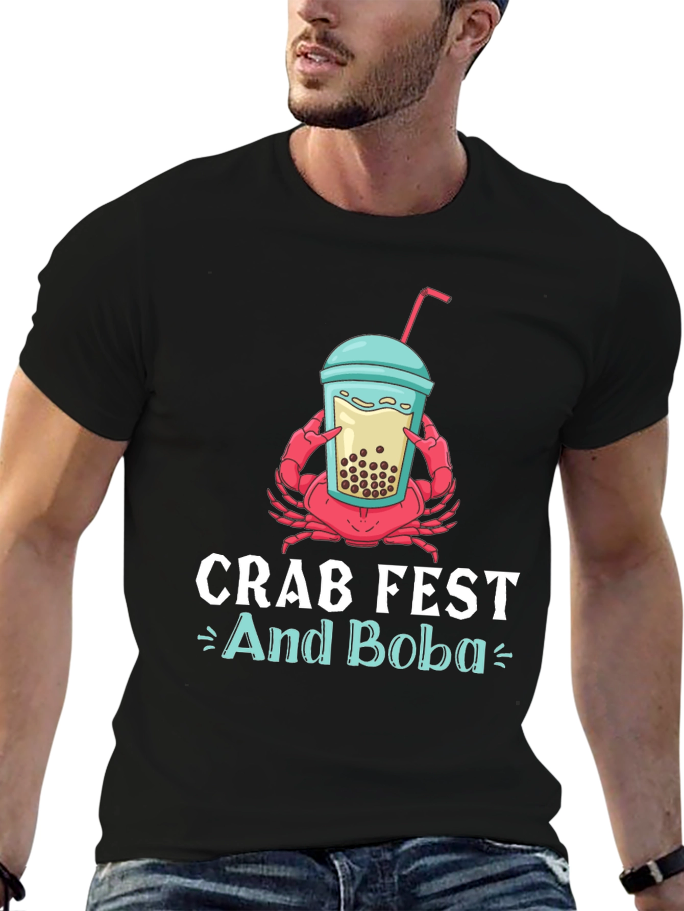Black Crab Fest and Boba Graphic T-Shirt view 6