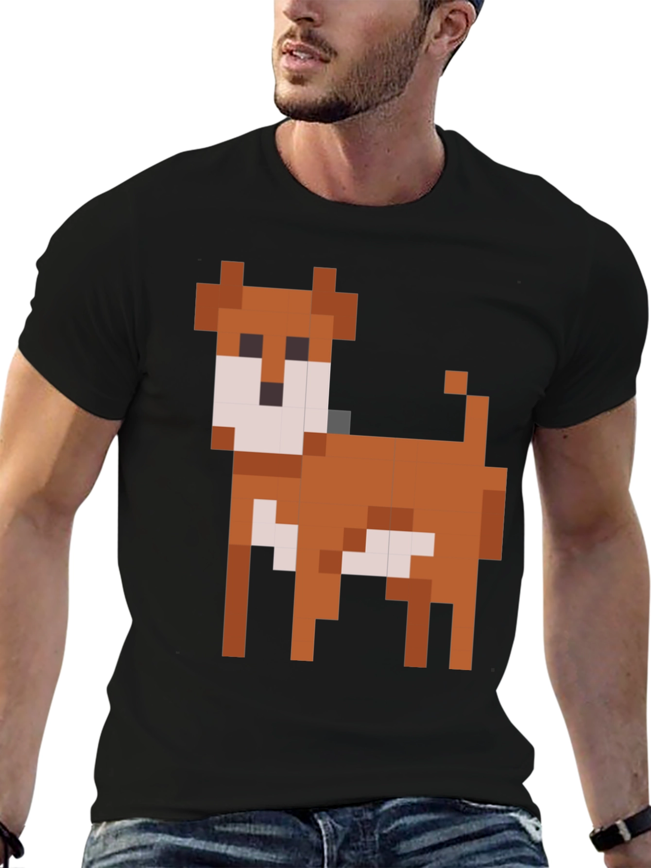 Black Pixel Dog Graphic T-Shirt - Black Cotton Blend view 6
