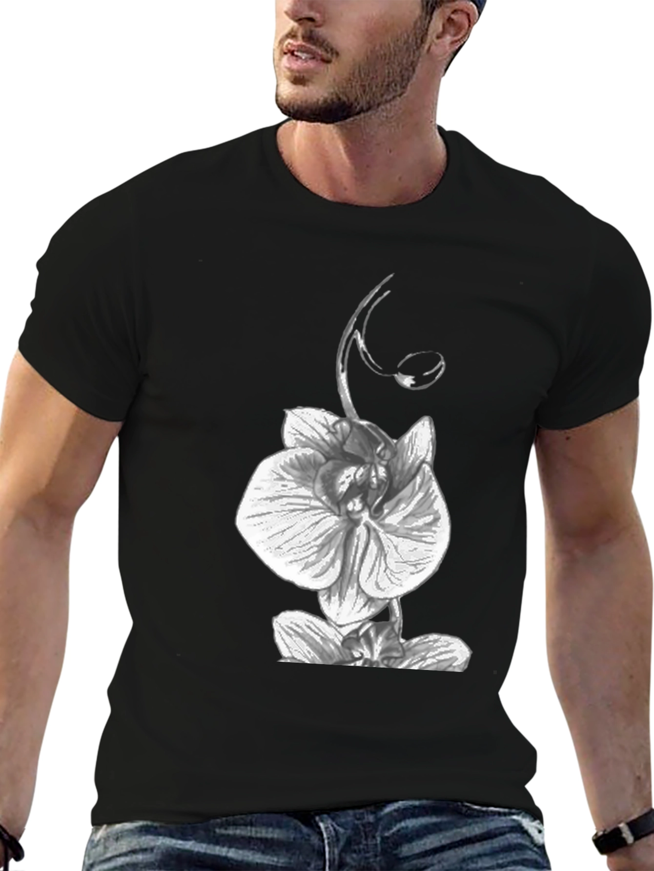 Black Orchid Graphic Tee - Black Cotton T-Shirt view 6