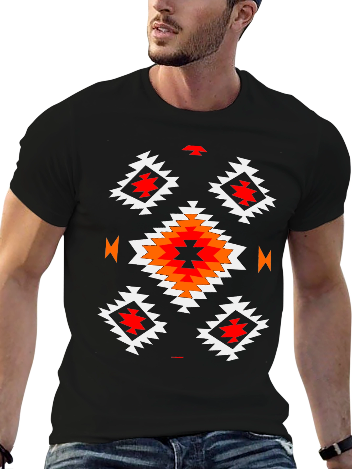 Black Aztec Pattern Black T-Shirt - Mens Casual Tee view 6