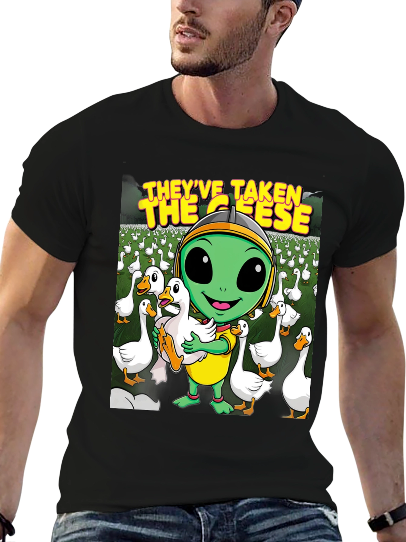 Black Alien Goose T-Shirt - They've Taken the Geese! view 6