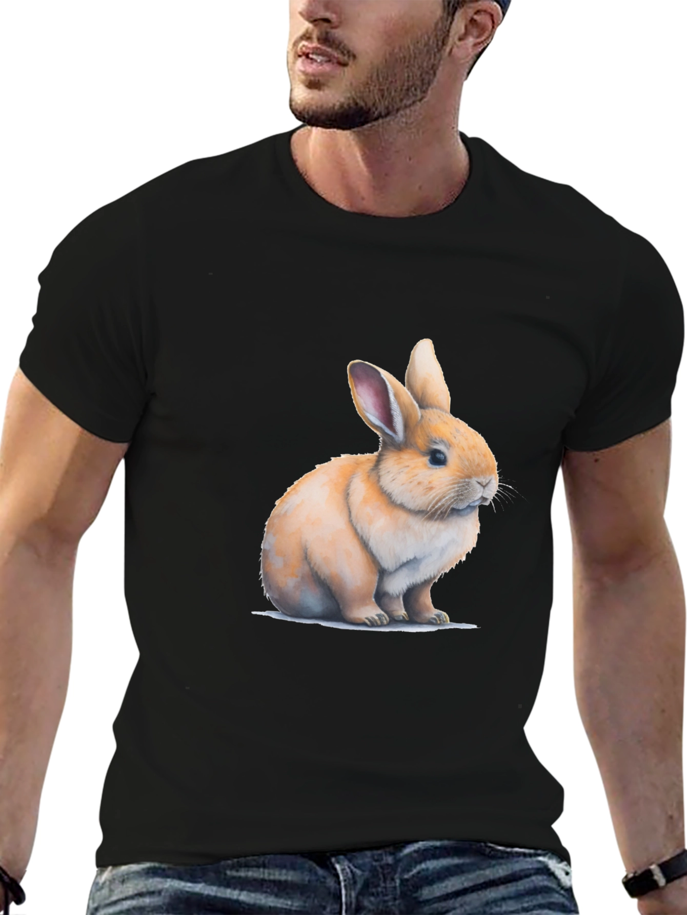 Cute Bunny Graphic Black T-Shirt - 6