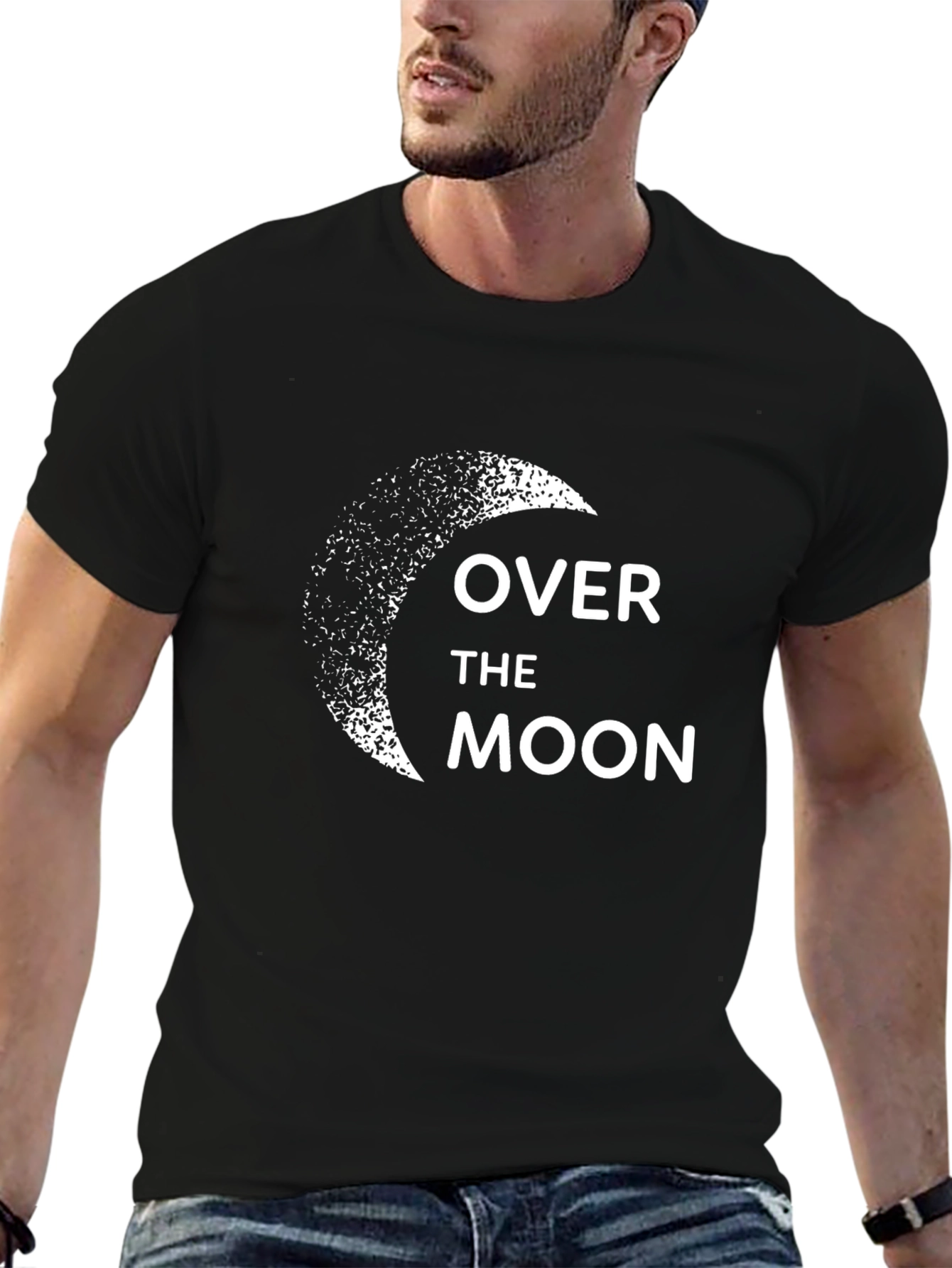 Black Over the Moon Graphic Tee - Soft Cotton Black T-Shirt view 6