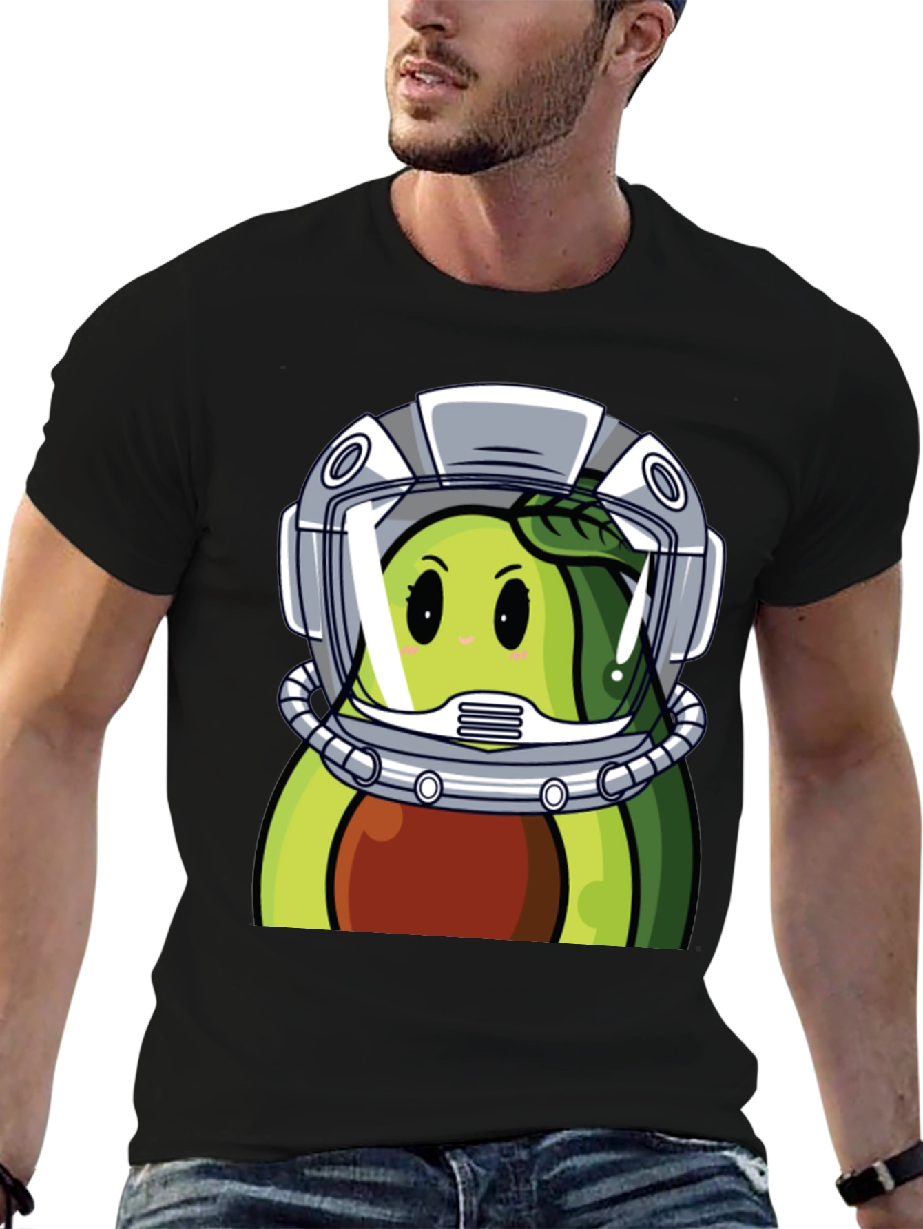 Black Avocado Astronaut Graphic Tee - Unique Black T-Shirt view 6