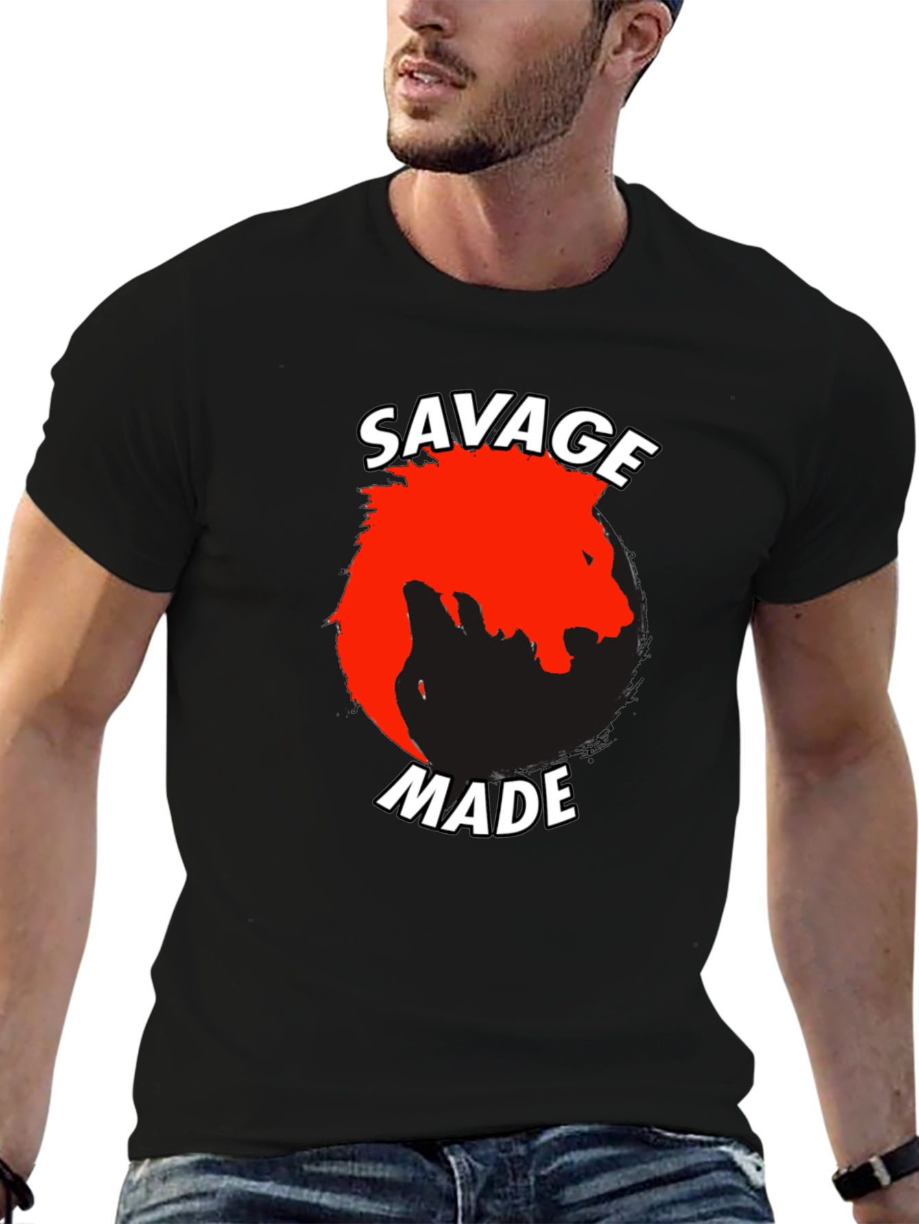 Black Savage Made Graphic Tee - Bold Lion Design view 6