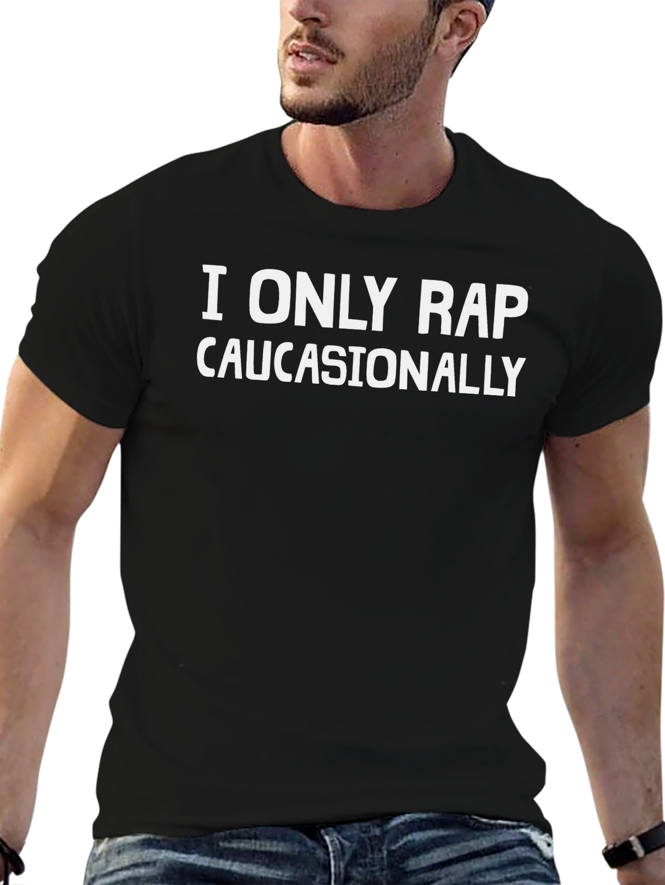 Black Funny 'I Only Rap Caucasionally' Graphic T-Shirt view 6