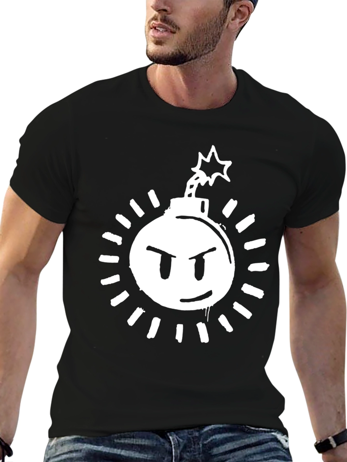 Black Angry Bomb Graphic Tee - Black Cotton Blend view 6