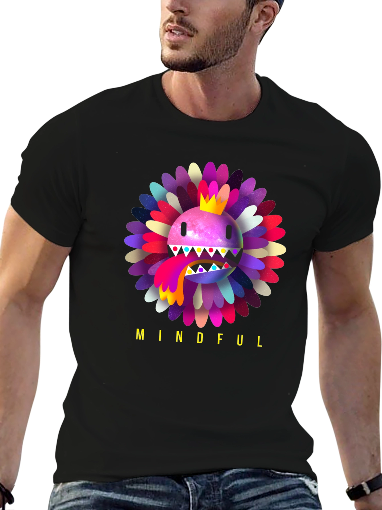 Black Mindful Flower Graphic Tee - Trendy Casual Wear view 6
