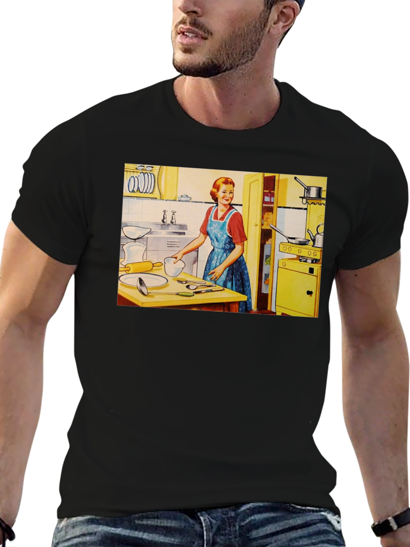 Black Retro Kitchen T-Shirt - Vintage Housewife Tee view 6