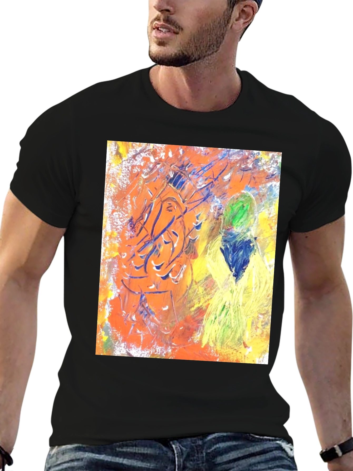 Black Abstract Art Graphic Tee - Unisex Black T-Shirt view 6
