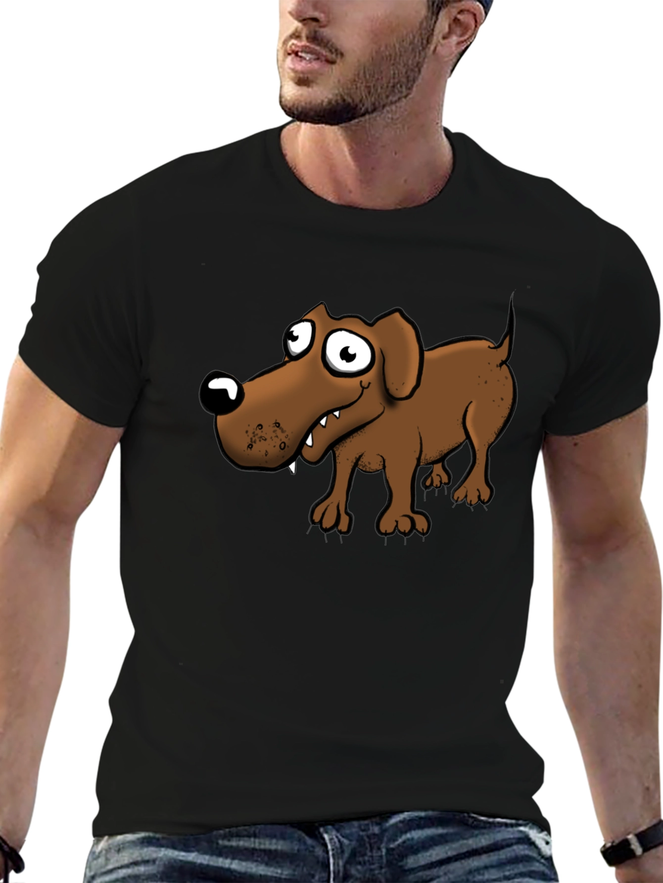 Black Cartoon Dog Graphic T-Shirt - Black view 6