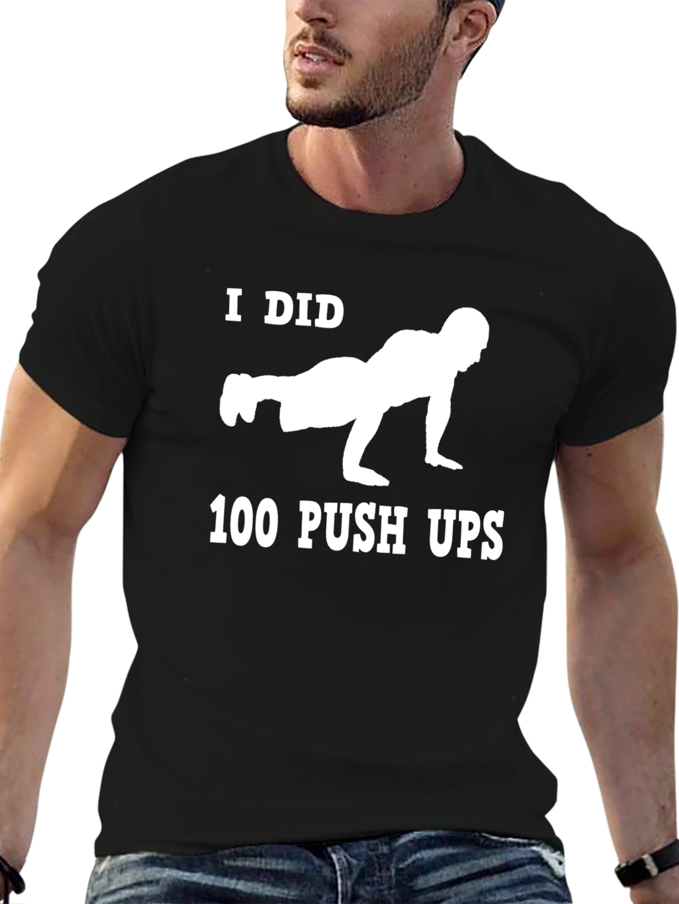 Black I Did 100 Push Ups Black T-Shirt view 6