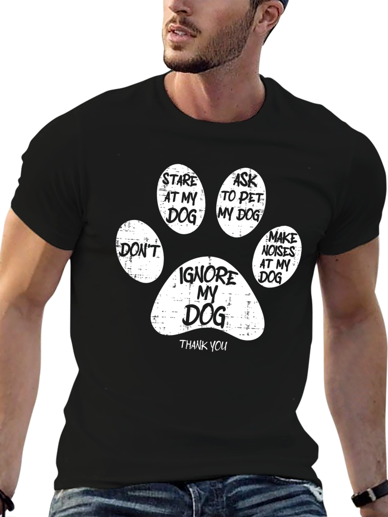 Black Funny Dog Lover T-Shirt - Ignore My Dog Paw Print view 6