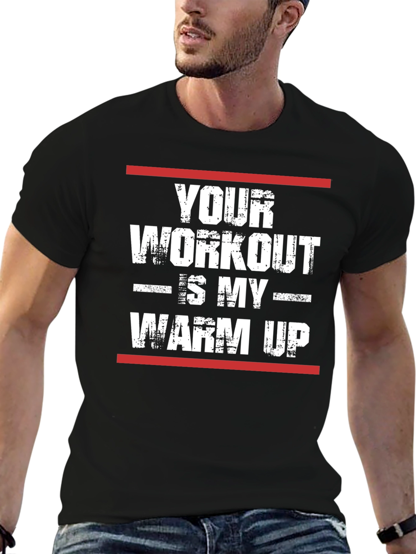 Black Workout Humor T-Shirt - 'Your Workout is My Warm Up' view 6