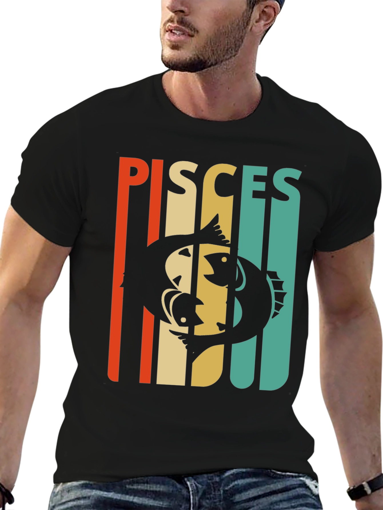 Black Pisces Zodiac Sign Graphic T-Shirt view 6