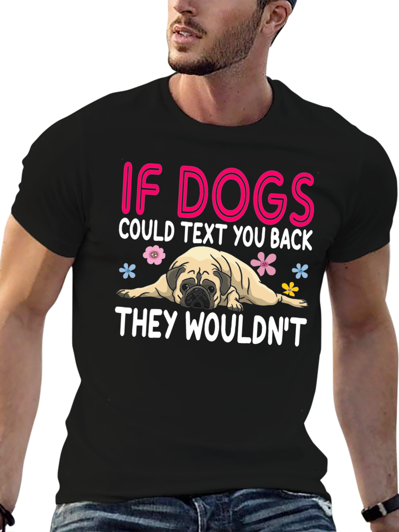 Black Funny Dog T-Shirt - If Dogs Could Text view 6