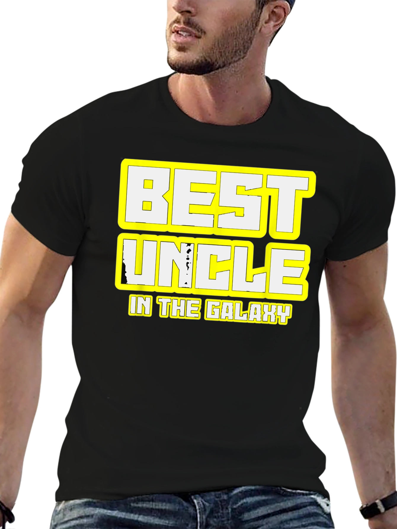 Black Best Uncle in the Galaxy T-Shirt view 6