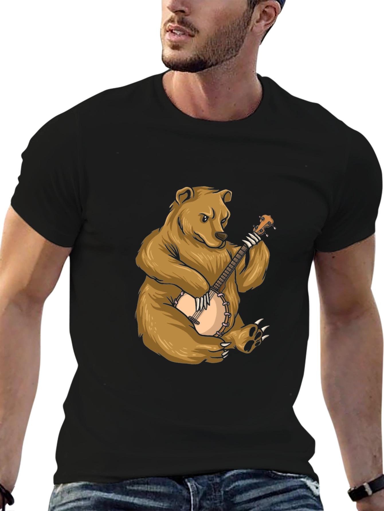 Black Bear Playing Banjo Graphic Tee view 6