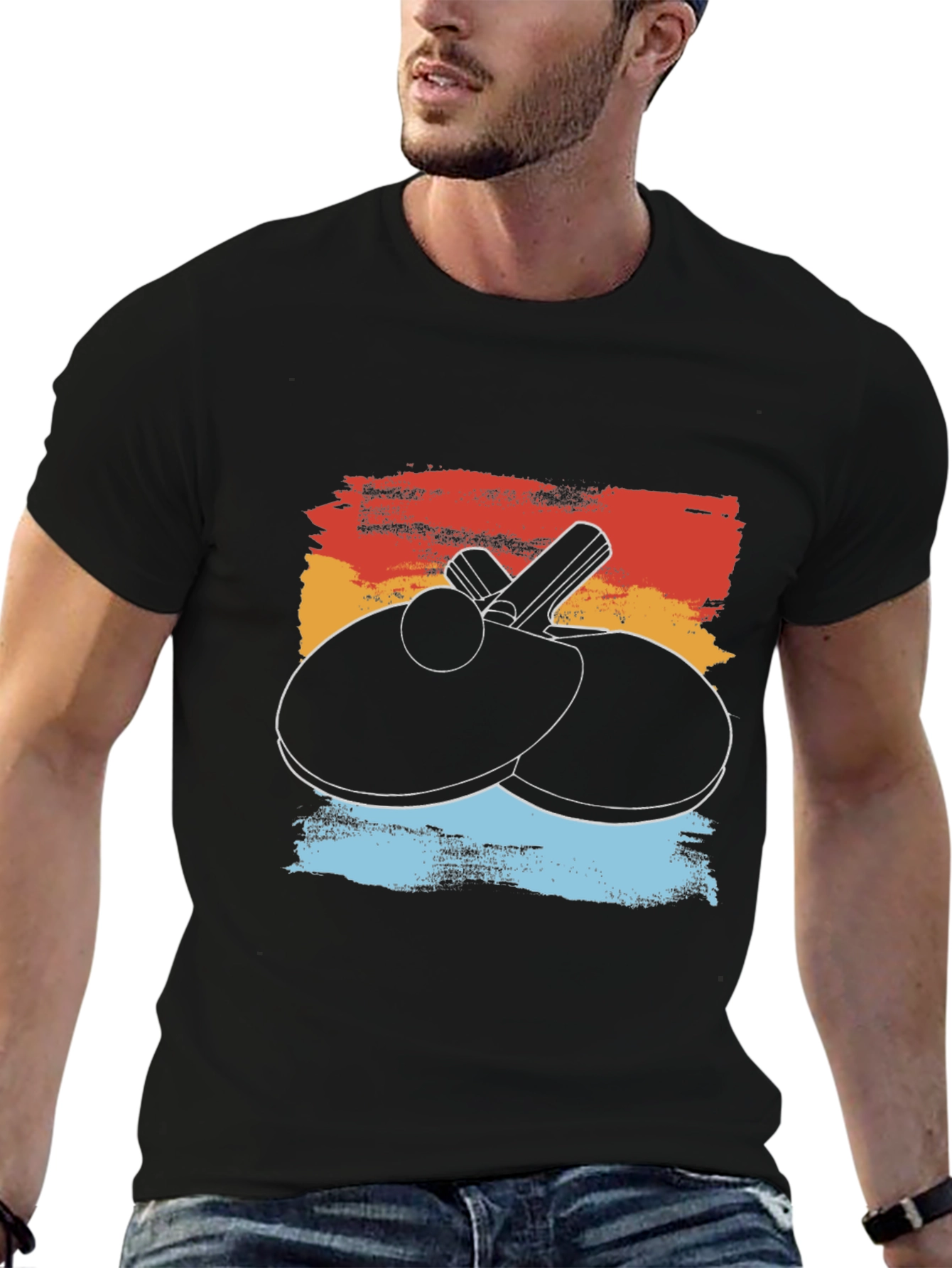 Black Retro Table Tennis T-Shirt - Paddle & Ball Graphic Tee view 6