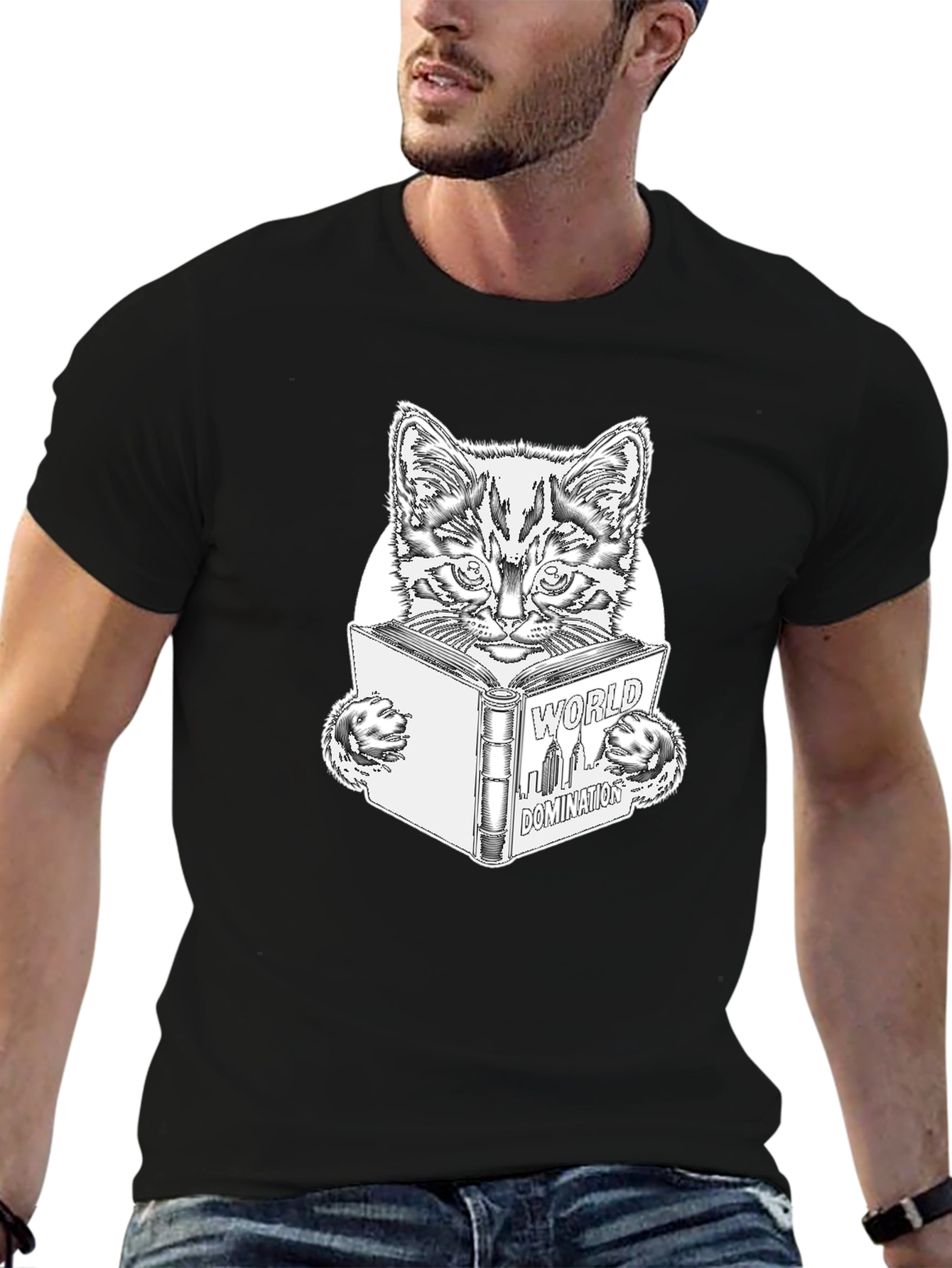 Black World Domination Cat T-Shirt - Black view 6