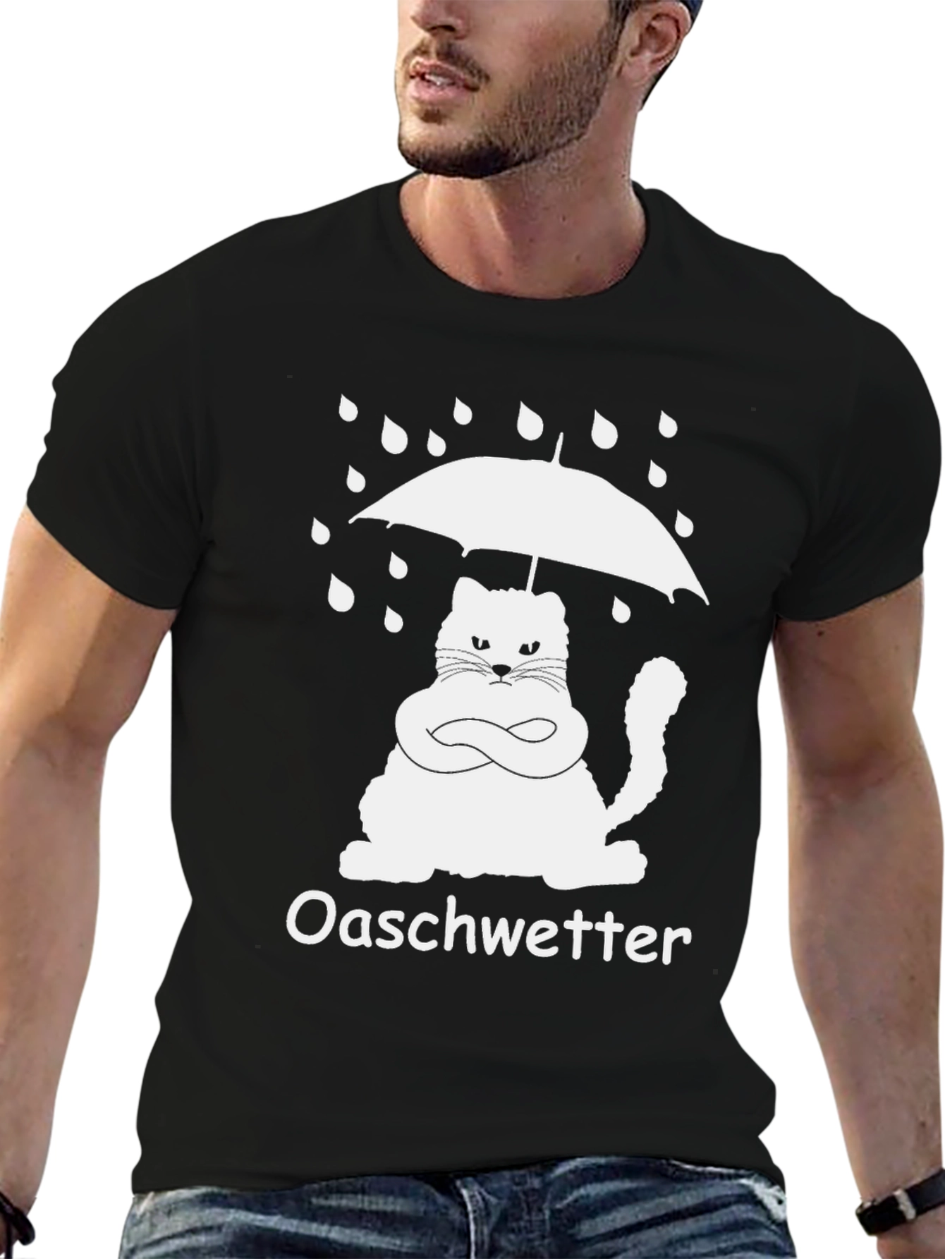 Black Oaschwetter Grumpy Cat Umbrella Black T-Shirt view 6