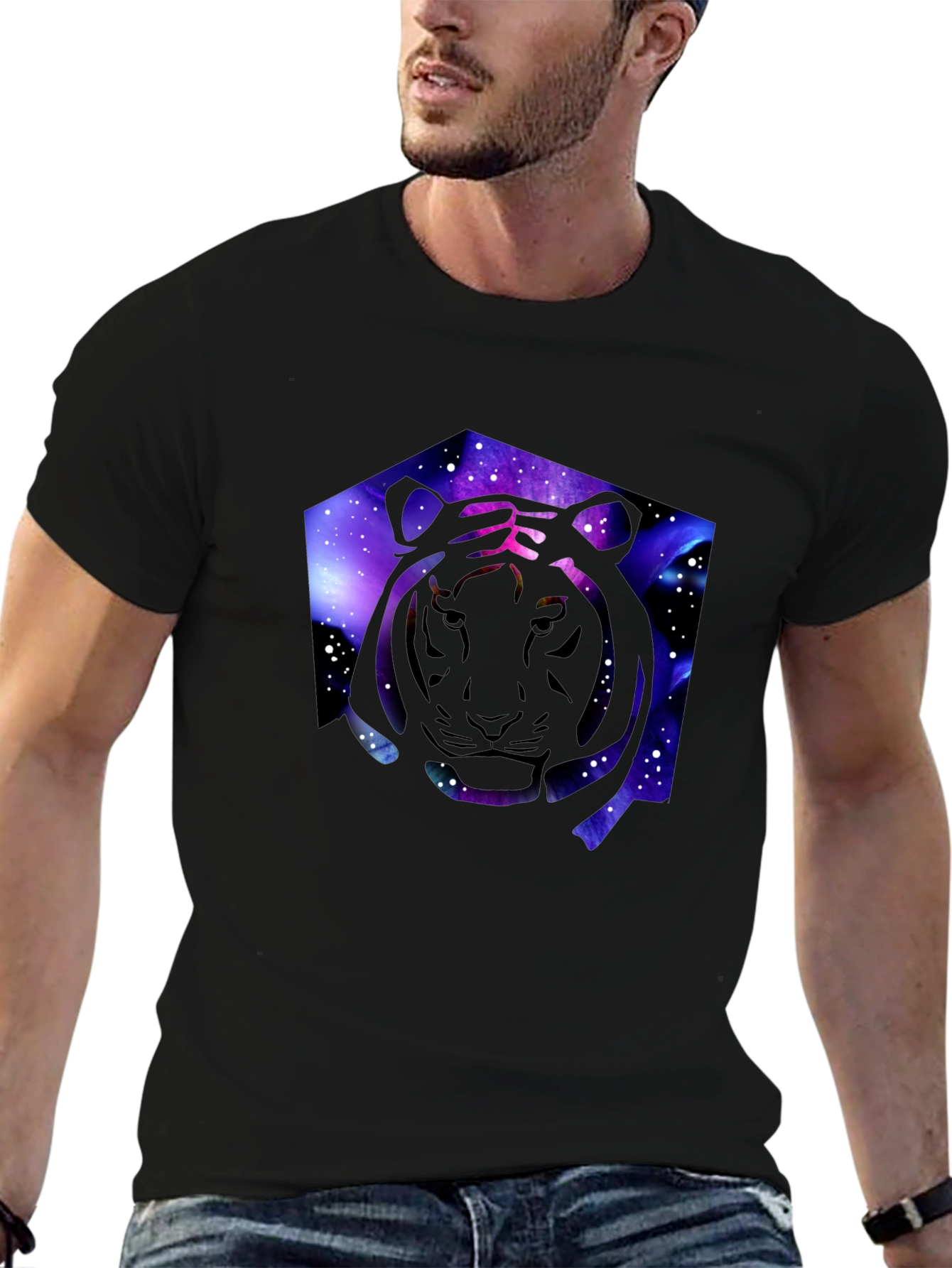 Black Galaxy Tiger Graphic Black T-Shirt view 6