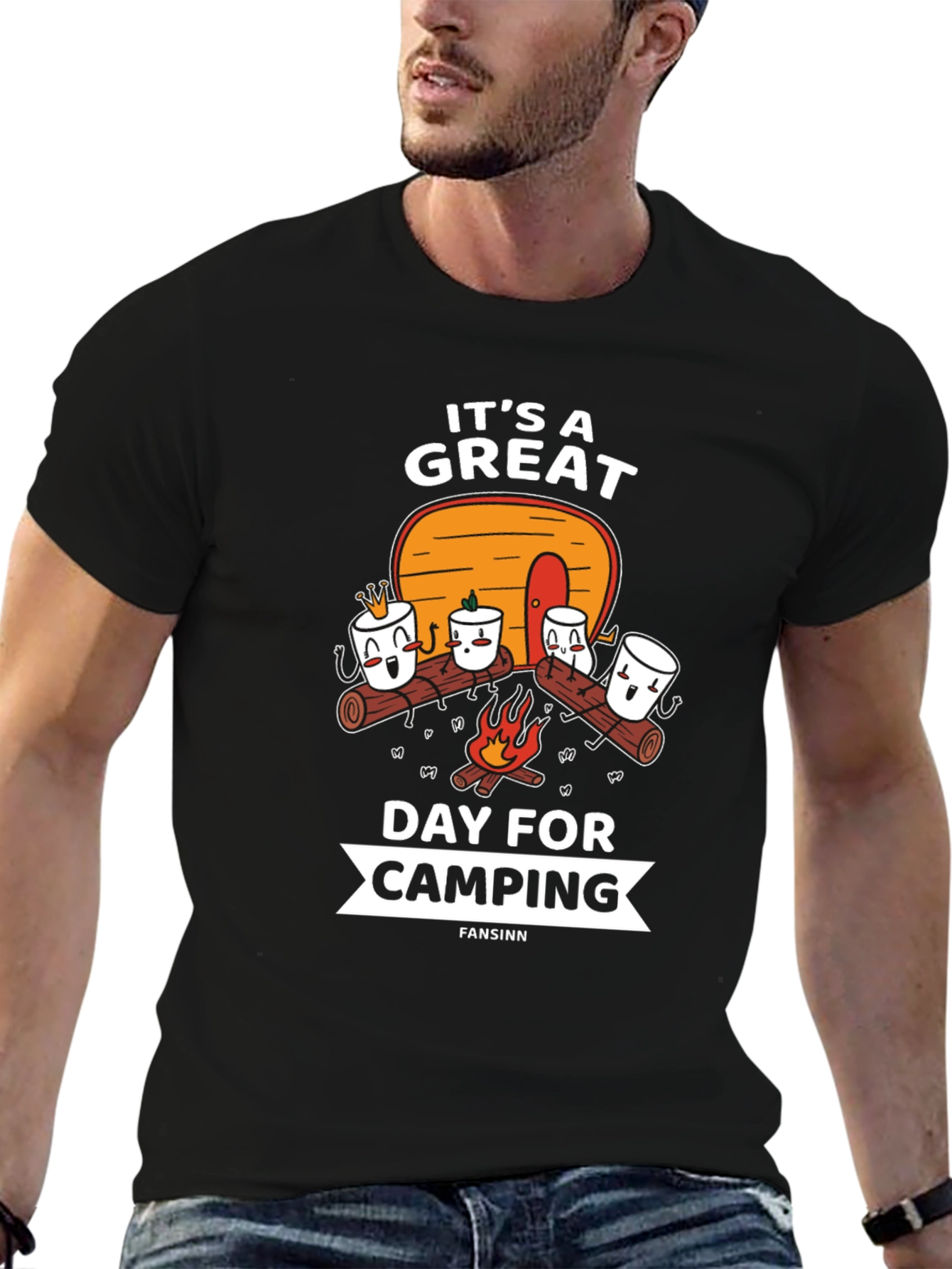 Black It's a Great Day for Camping Graphic T-Shirt view 6