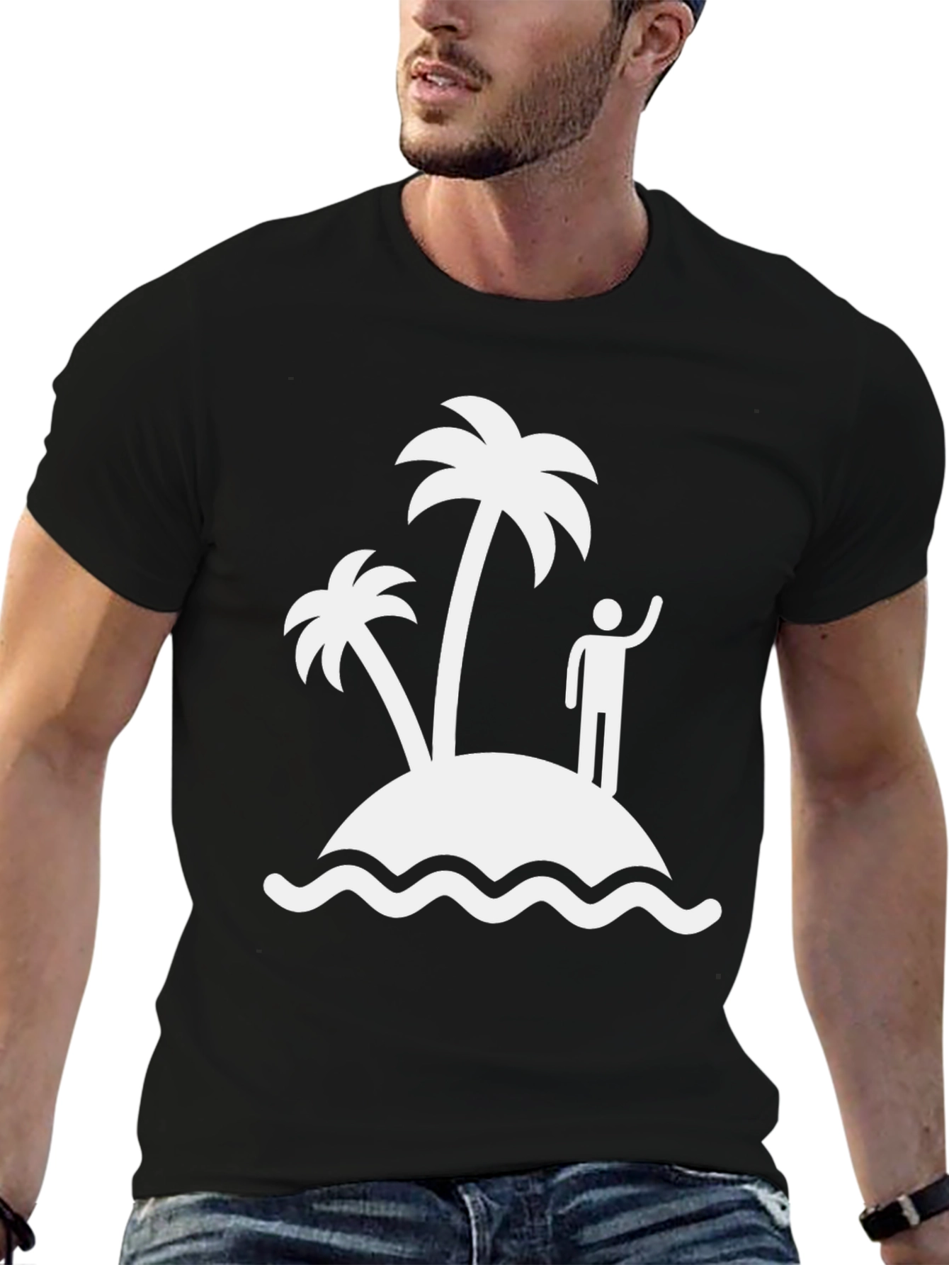 Black Island Life Tee - Tropical Palm Tree Graphic T-Shirt view 6
