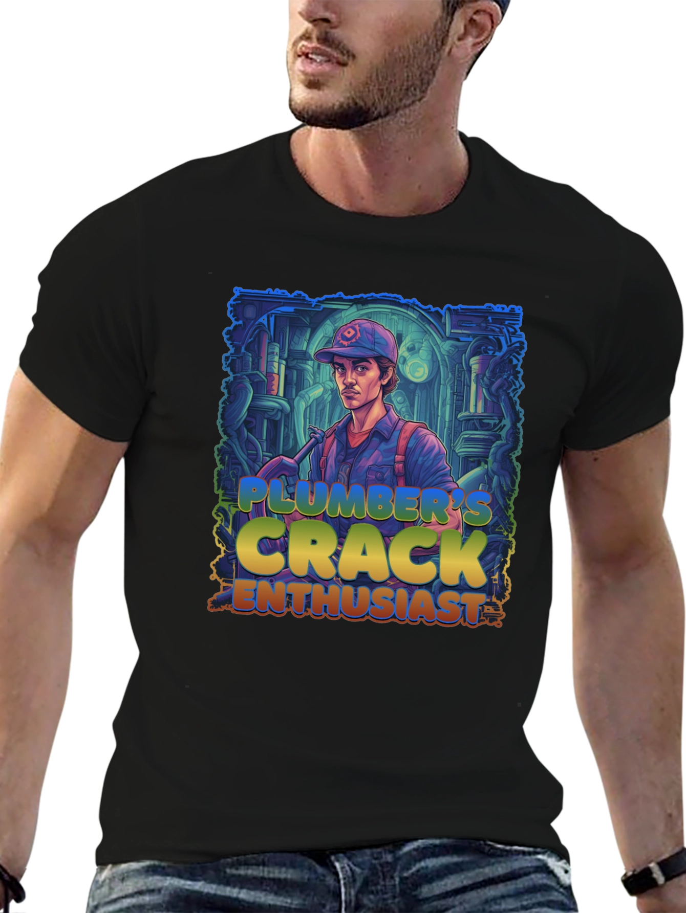Black Plumber's Crack Enthusiast Graphic Tee view 6