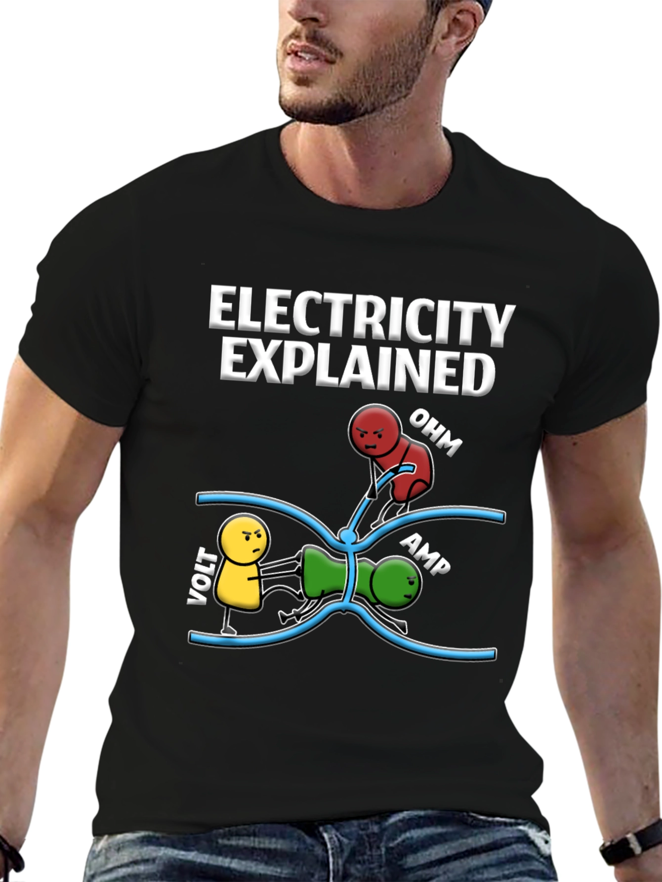 Black Electricity Explained Black Graphic T-Shirt view 6