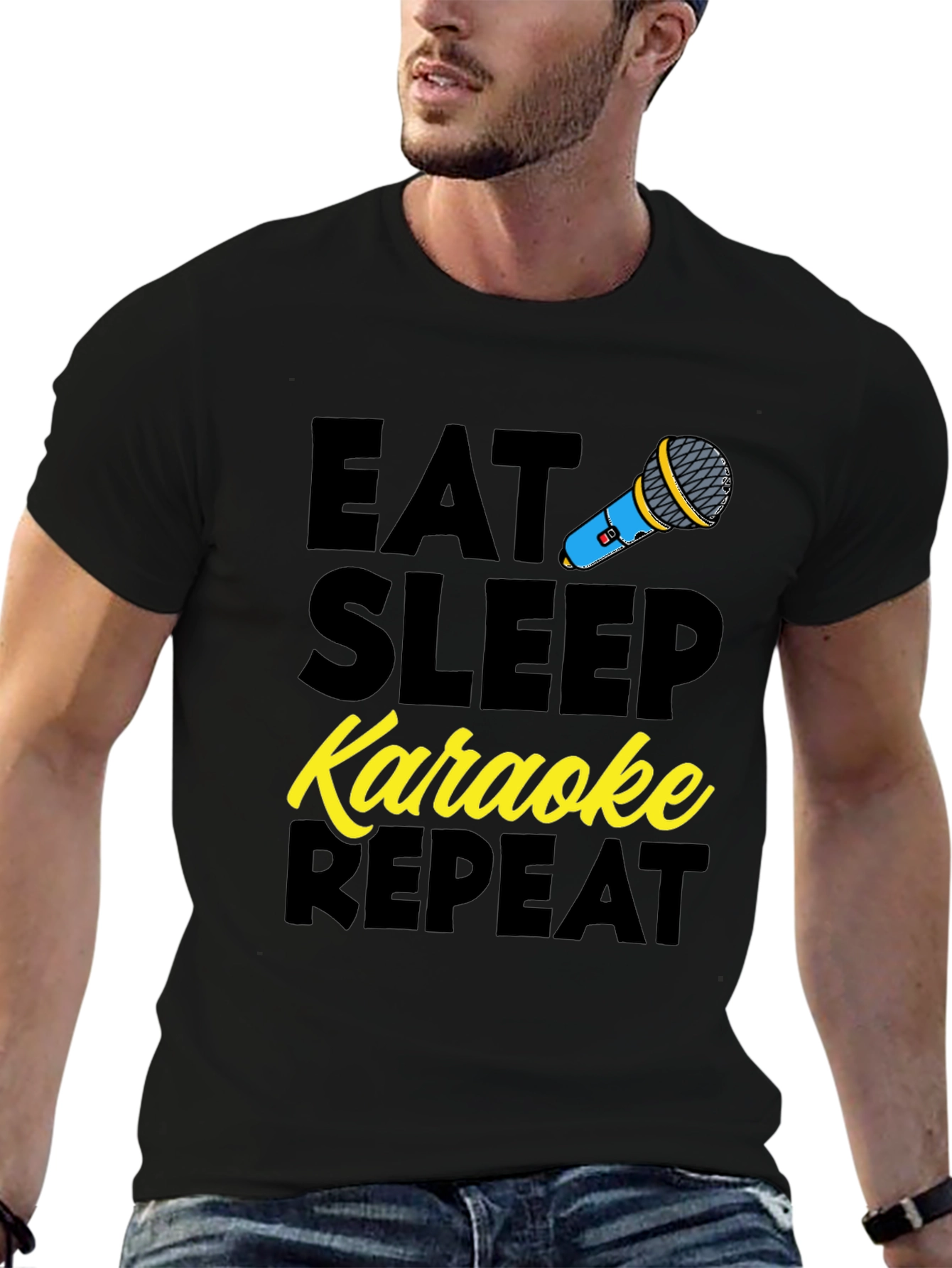 Black Eat Sleep Karaoke Repeat Graphic Tee view 6