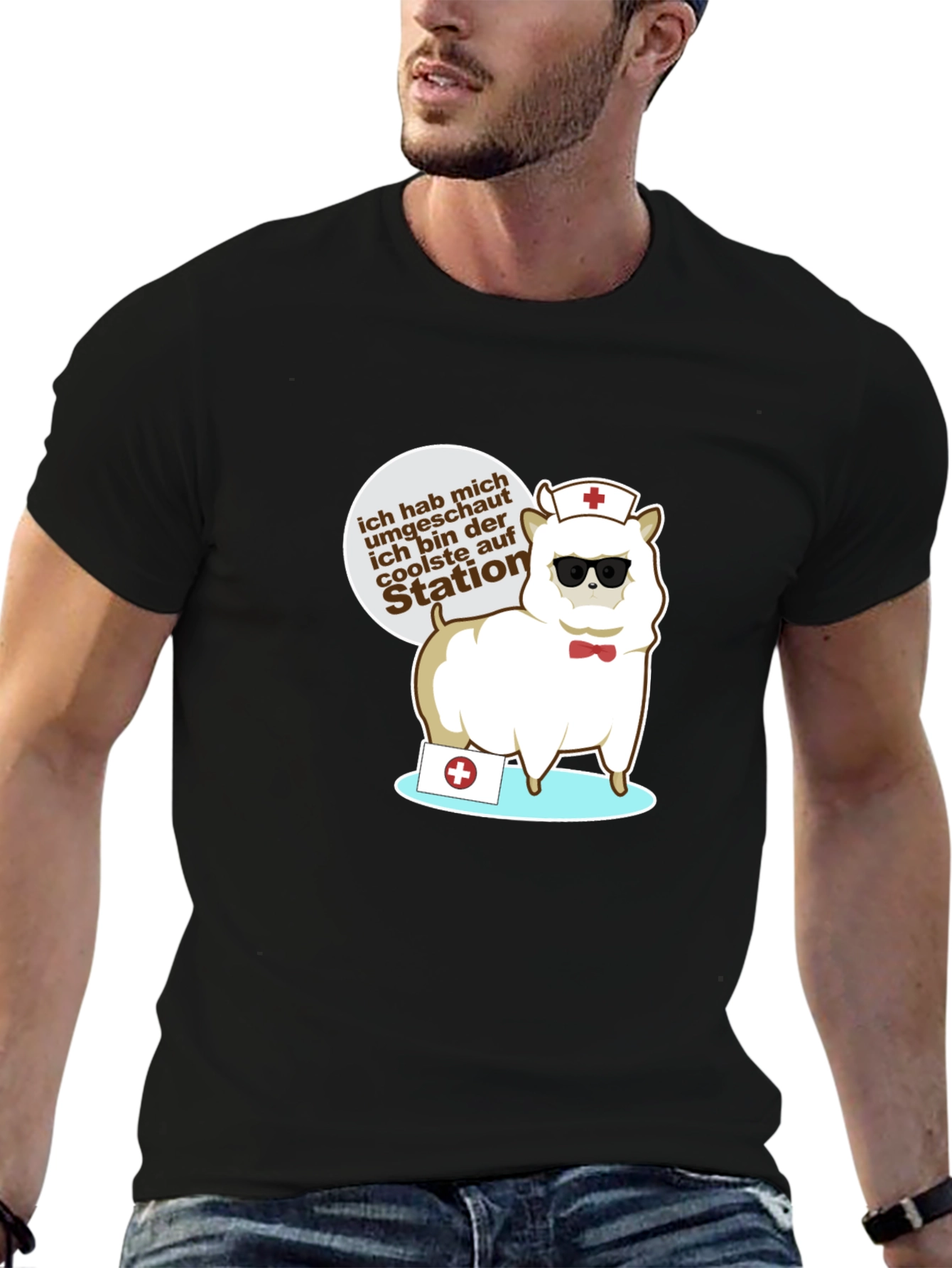 Black Cool Alpaca Nurse Graphic T-Shirt view 6