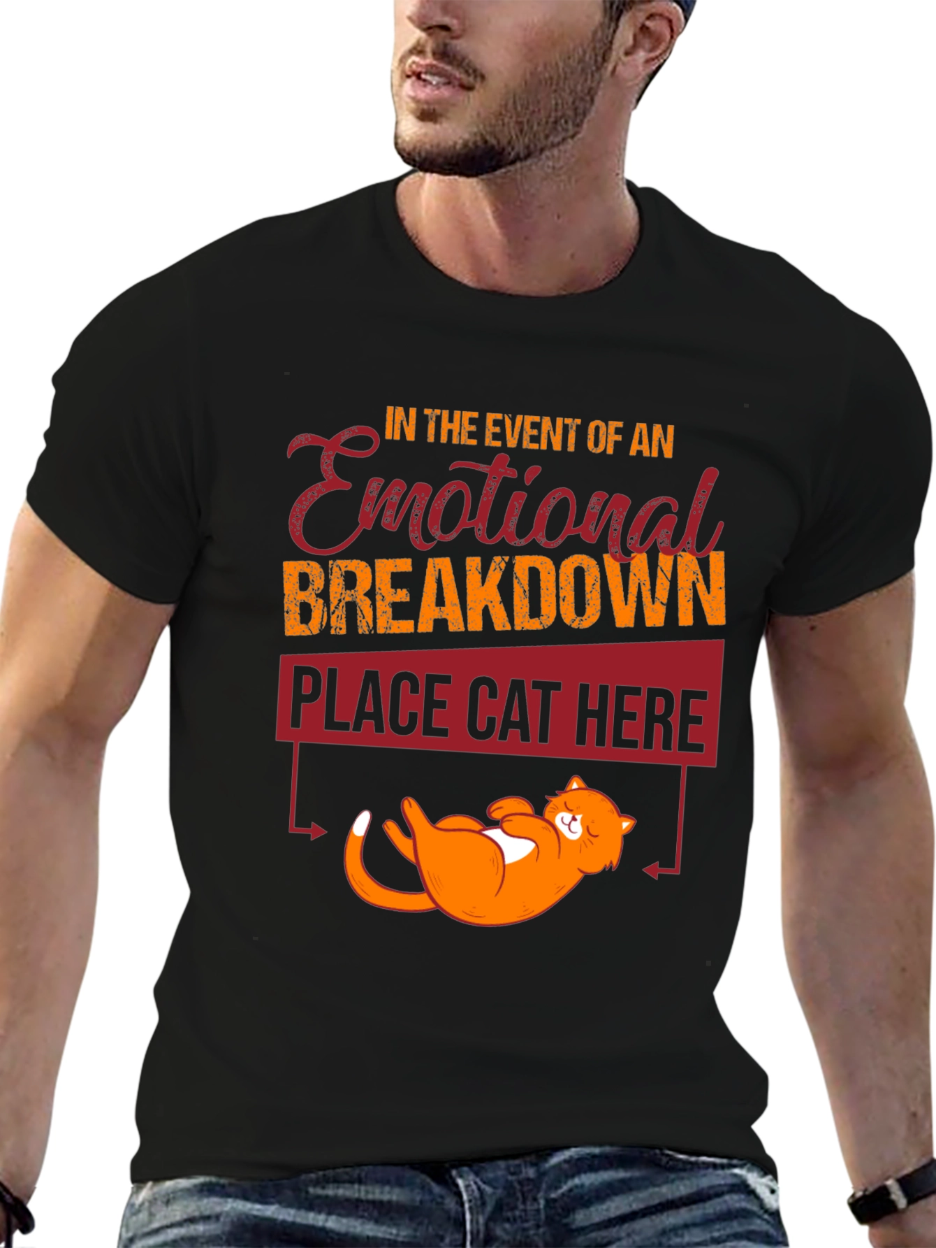 Black Emotional Breakdown Cat T-Shirt Funny view 6
