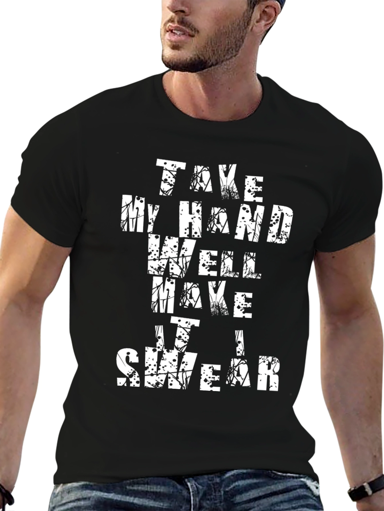 Black Take My Hand Graphic Tee - Stylish Black T-Shirt view 6