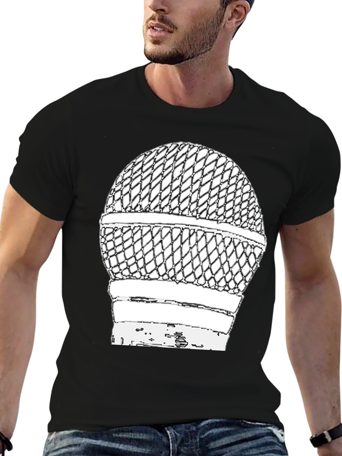 Black Vintage Microphone Graphic T-Shirt view 6