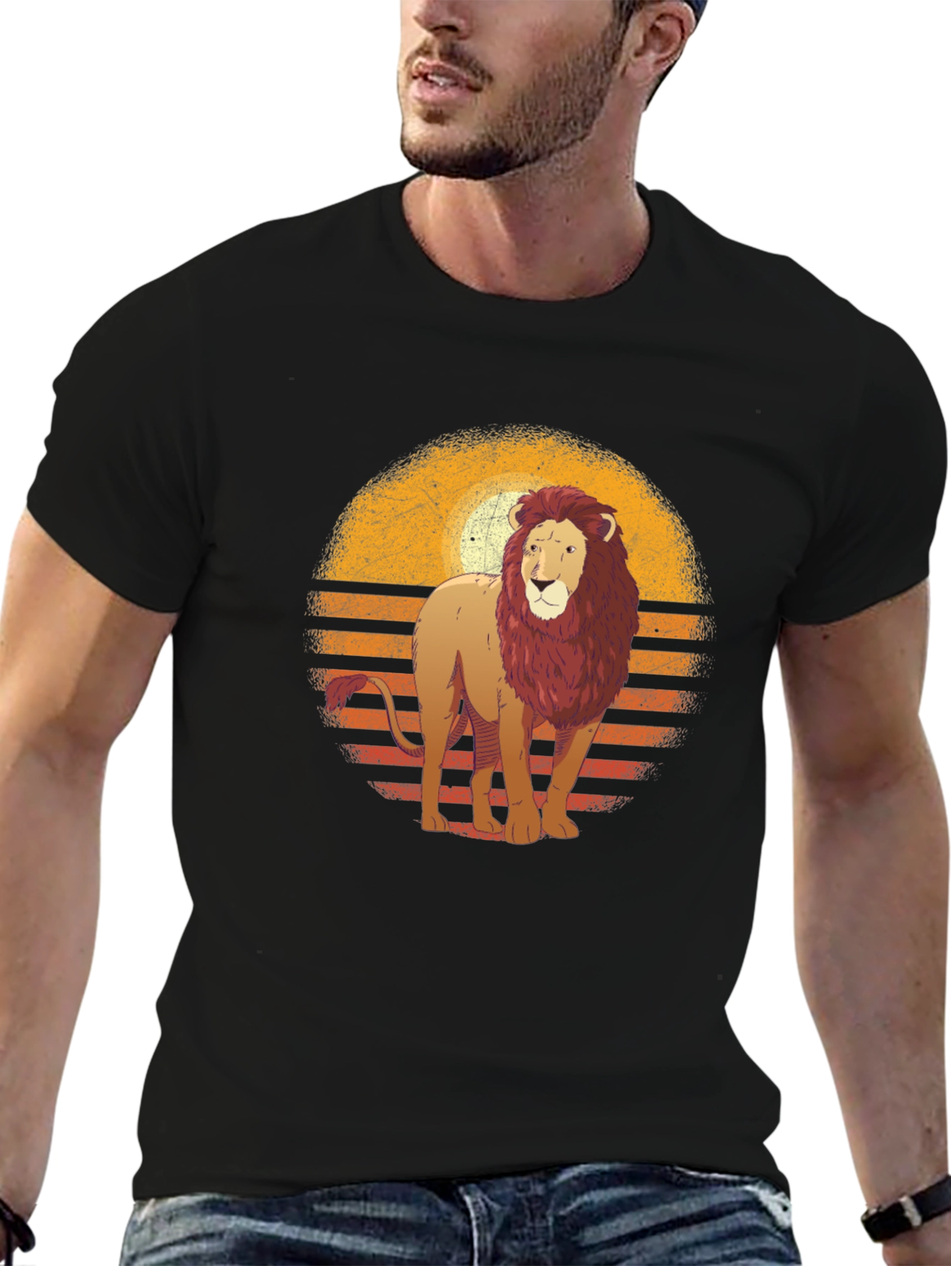Black Lion Sunset Graphic T-Shirt - Black view 6