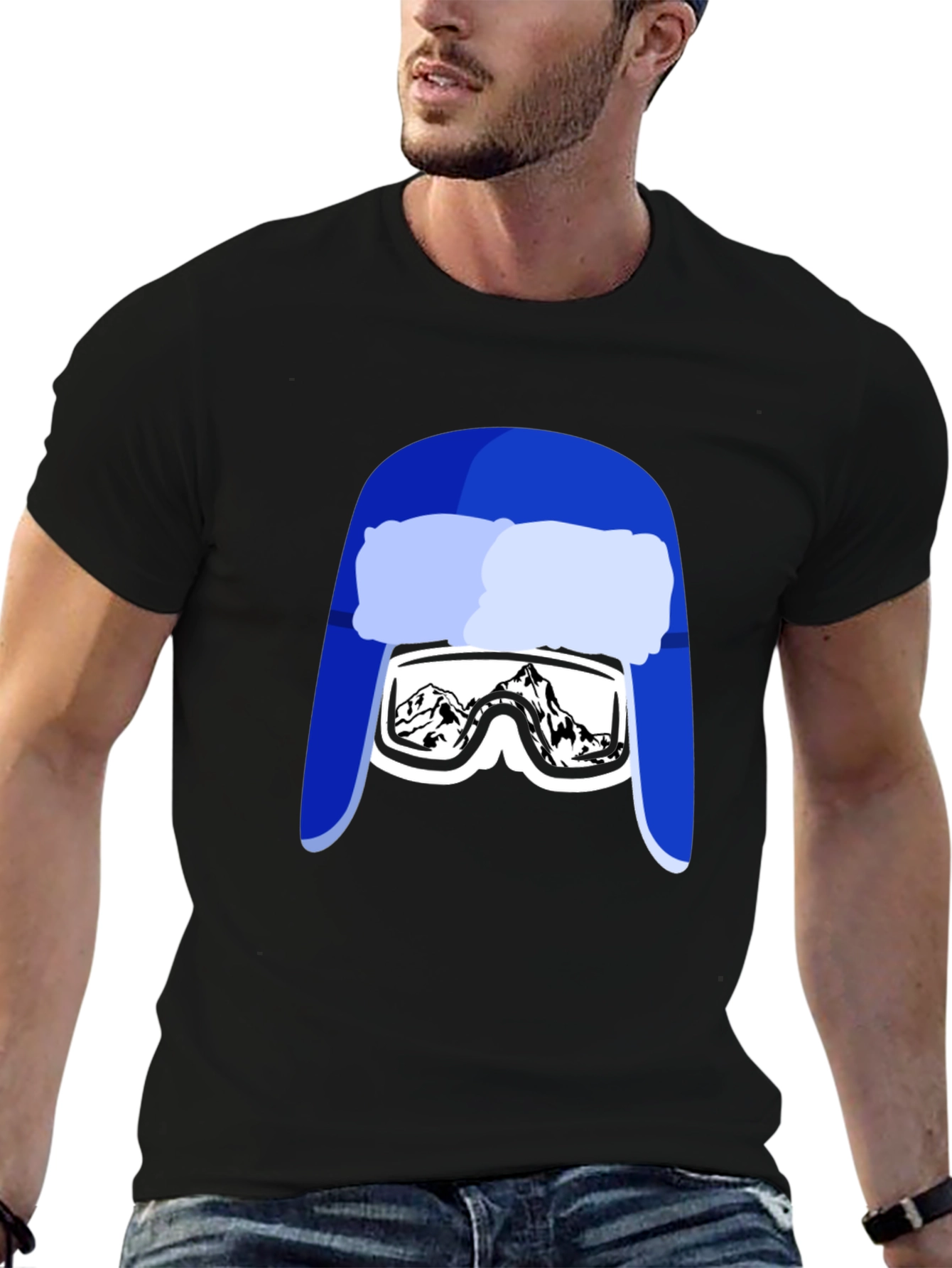 Black Funny Ski Hat Goggles T-Shirt view 6