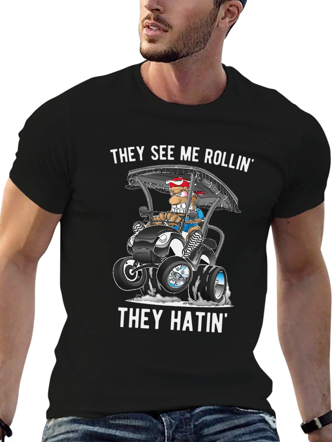 Black They See Me Rollin' T-Shirt view 6