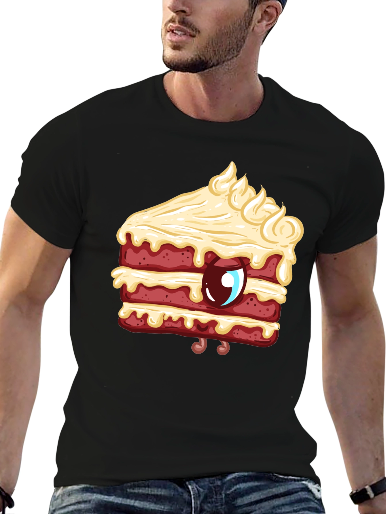 Black Cartoon Cake Slice Graphic Tee - Sweet Style! view 6