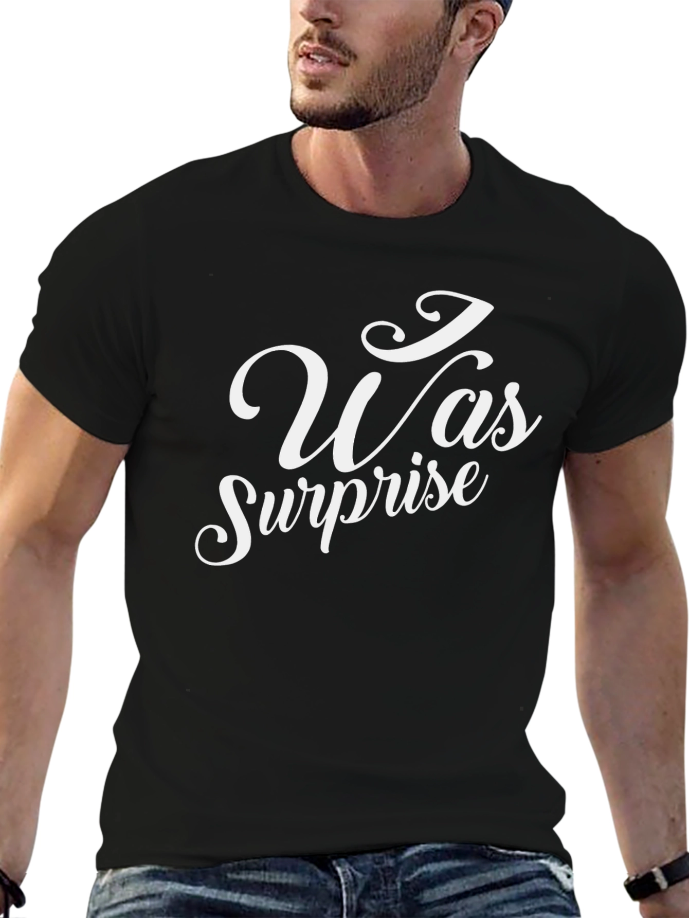 Black I Was Surprise T-Shirt - Black Crew Neck Tee view 6