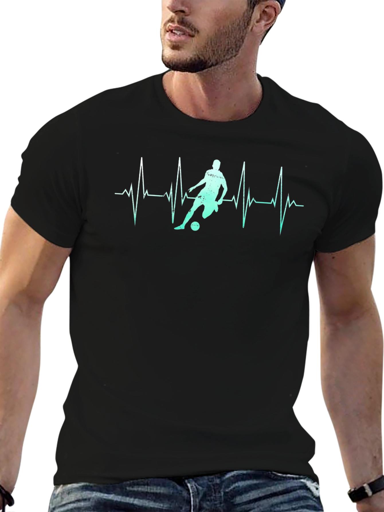 Black Soccer Heartbeat Graphic Tee view 6