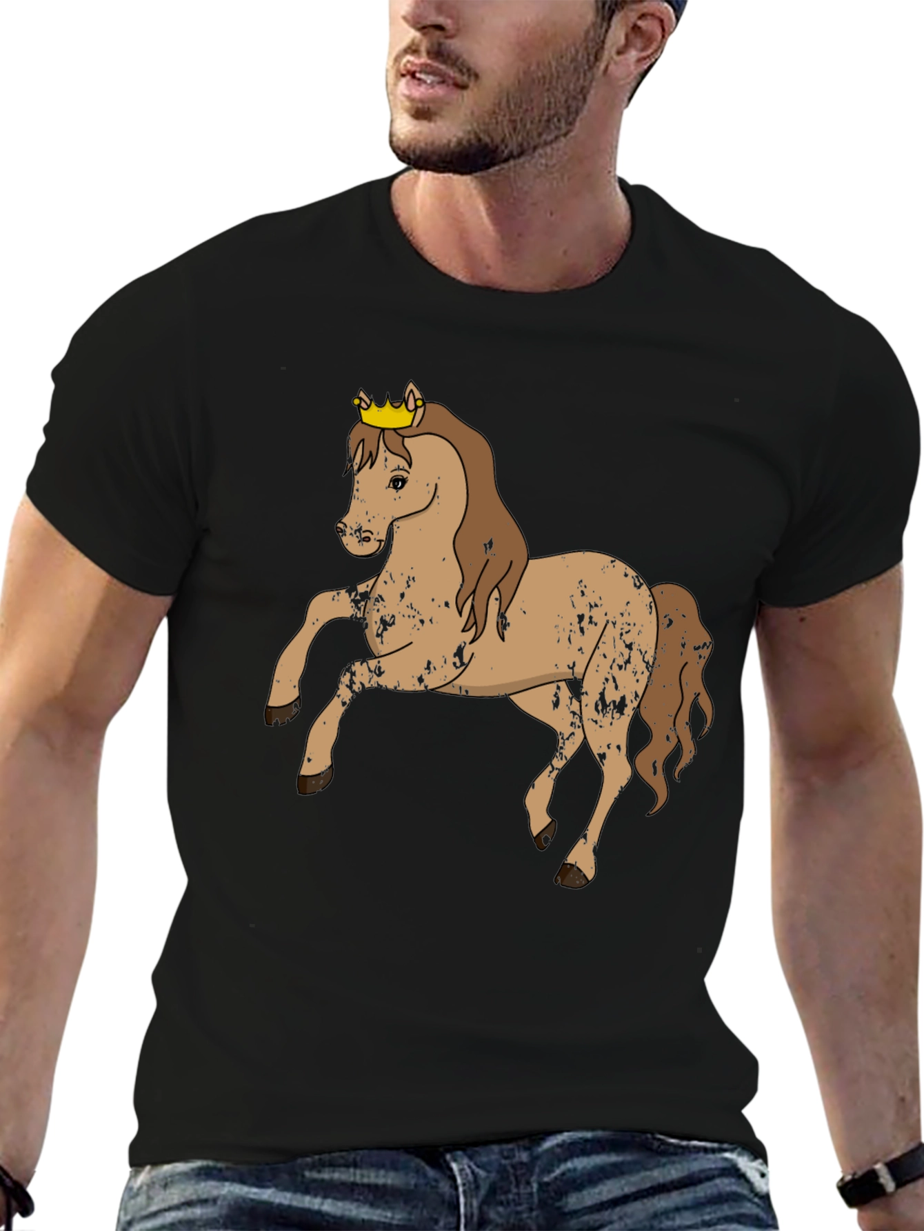 Black Horse Wearing Crown Graphic Tee view 6