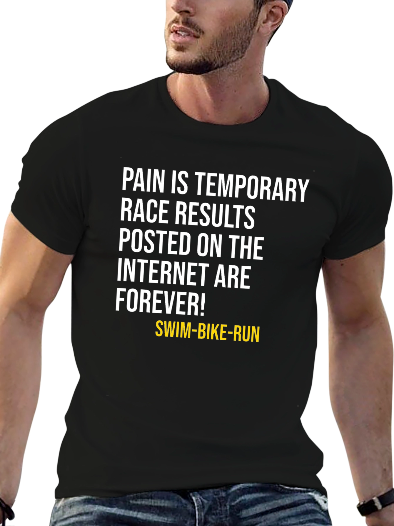 Black Funny Triathlon T-Shirt - Race Results Last Forever view 6